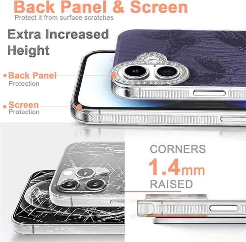 Vista 636 de I-MGAE-IN-AR - Funda diseñada para iPhone 12 y 12 Pro, diseño de mariposa plateada brillante, funda protectora de poliuretano termoplástico, suave