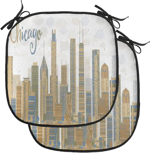 Vista 87 de Lunarable USA Chair Cushion Pad, American Cities Skylines Metropolis Architecture Sketch Style Hand Drawn Art Print, Seat Padding for Kitchen &