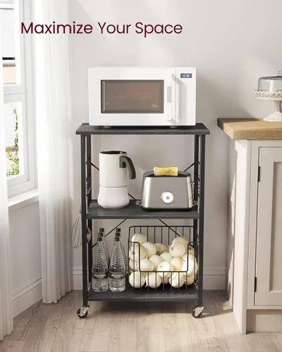 Vista 4 de VASAGLE Estante de cocina con ruedas, carrito de servicio con 3 estantes, carrito de cocina, estante de microondas, para mini horno, tostadora