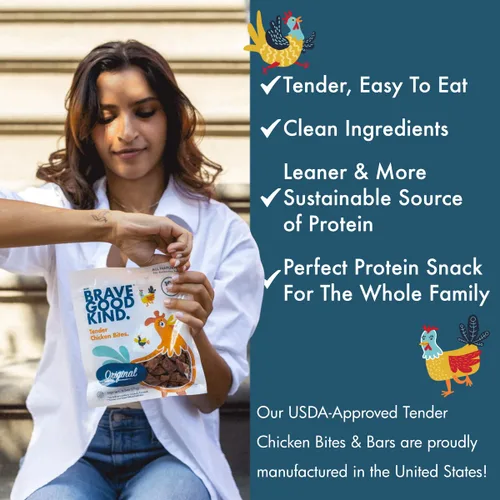 Vista 6 de BRAVE GOOD KIND Tender Chicken Jerky Bites - Teriyaki Flavor, Gluten Free, High Protein, Keto Friendly, Jerky Snack Bags On-The-Go
