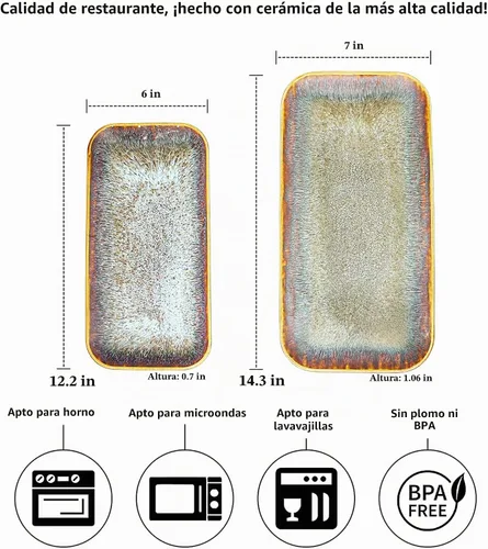 Vista 3 de Juego de platos de porcelana para cena, juego de 2, para fruta, postre, plato para aperitivos, pan, cupcake, ensalada - Apto para microondas Esmalte