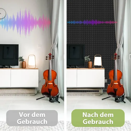 Vista 5 de Paquete de 56 paneles de espuma acústica, 12 x 12 x 2 pulgadas, paneles de espuma a prueba de sonido para paredes, pirámide, insonorización, espuma