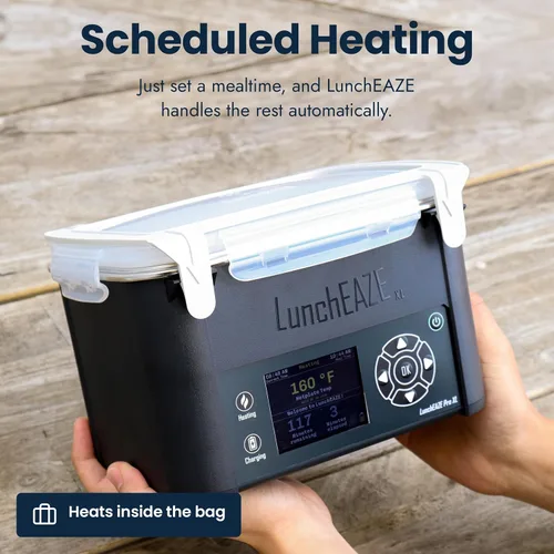 Vista 6 de LunchEAZE XL Lonchera Calentada Eléctrica y Sin Cable – Alimentada por Batería, Capacidad de 6 Tazas, 104°C, Calentamiento Programado Automático