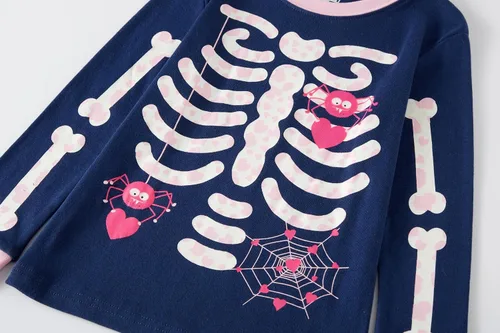Vista 4 de Conjunto de pijama de esqueleto para niños pequeños, ropa de dormir de calabaza para niños, Halloween, 2 piezas skeleton 3