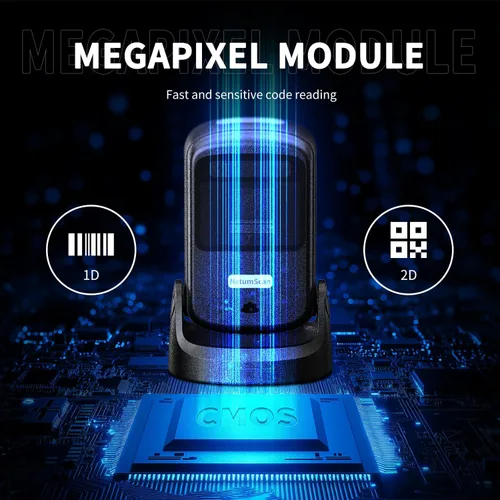 Vista 3 de NetumScan Escáner automático de código de barras manos libres, escáner de escritorio 1D/2D con cable USB para tienda minorista, almacén