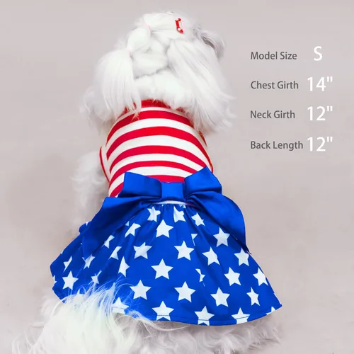 Vista 5 de PUPTECK Vestido estampado para perro, ropa para mascotas para el 4 de julio con lindo corbatín para cachorros, bandera, XS