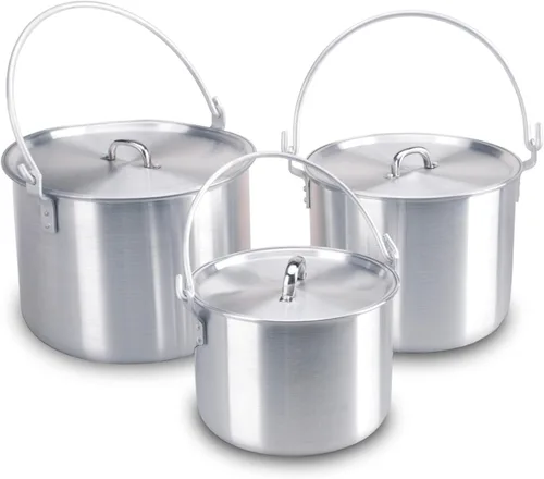 Vista 7 de AceCamp Juego de ollas de cocina ligeras de aluminio anidadas con tapa y mango plegable - 4L, 8L, 12L