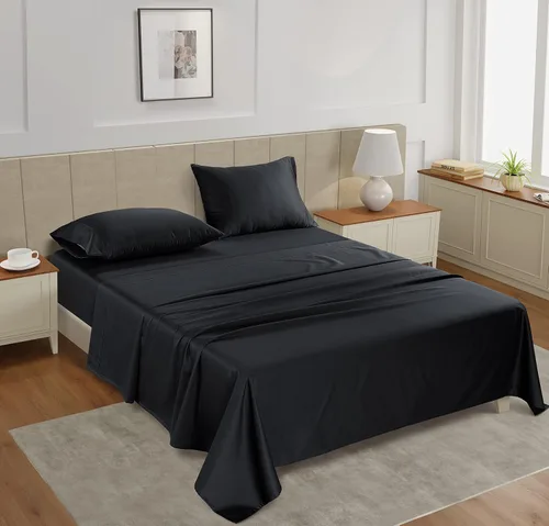 Vista 2 de LANE LINEN - Sábanas tamaño Queen, 450 hilos, 100% algodón, refrescantes, transpirables, con bolsillo profundo, 4 piezas, color negro