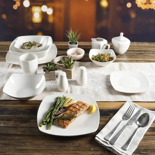 Vista 5 de Gibson Home Zen Buffetware - Juego de vajilla de 39 piezas para cena, color blanco