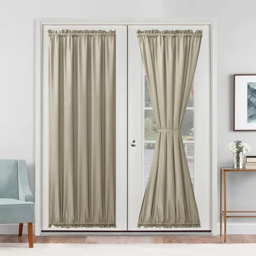 Vista 68 de Hiasan Cortinas francesas para puerta de privacidad, cortina frontal semitransparente con bolsillo para barra para ventana de puerta, 1 panel
