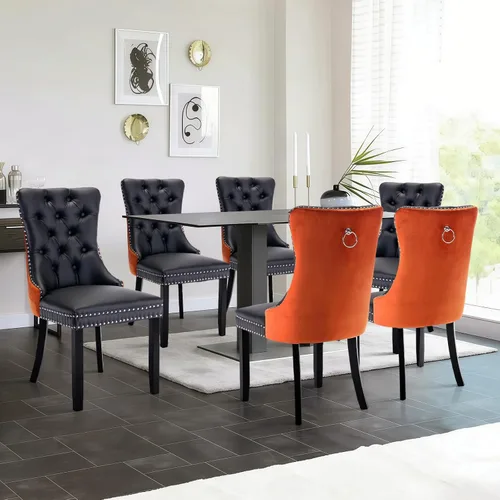 Vista 70 de Juego de 2 sillas de comedor de terciopelo con patas de madera, color beige