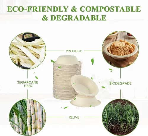 Vista 5 de Vplus Paquete de 500 Cuencos de Papel de 12 OZ a Granel, Desechables Compostables, Ecológicos de Bagazo, Cuencos de Alta Resistencia Perfectos
