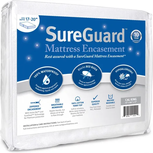 Vista 13 de Funda SureGuard Mattress Encasement de seis lados con cremallera, 100 % impermeable, hipoalergénica