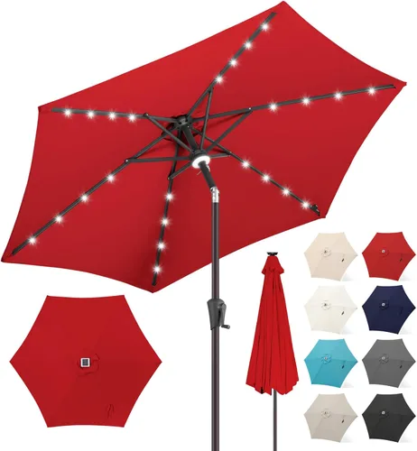 Vista 9 de FLAME&SHADE Paraguas de mesa de patio al aire libre con inclinación, LED de 7.5 pies, LED de 10 pies