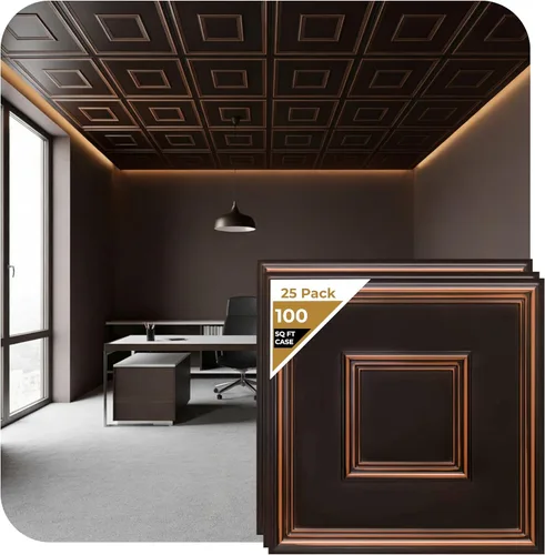 From Plain To Beautiful In Hours 208 Town Square - Azulejo cuadrado de PVC de 2 x 2 pies para pegar o colocar (cubiertas/100 pies cuadrados), cobre