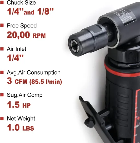 Vista 3 de AEROPRO HERRAMIENTAS 1/4-pulgadas Amoladora de ángulo de pistola de agarre de aire AP17315 con colector de 1/4, 20000 RPM