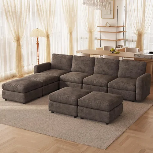 Vista 30 de Guyii Sofá modular de terciopelo, moderno sofá de 4 plazas de gran tamaño con 3 almohadas y reposapiés de almacenamiento, sofá convertible de 115.74