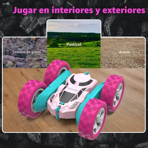 Vista 7 de Auto a control remoto para niñas, auto a control remoto rosa de doble cara con giro de 360° con faros, juguetes de princesa para niñas, auto