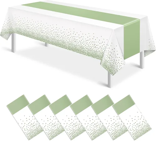 Vista 25 de 3 piezas de mantel y camino de mesa blanco y dorado para decoración de fiesta, mantel de plástico blanco con estampado dorado, camino de mesa Oro
