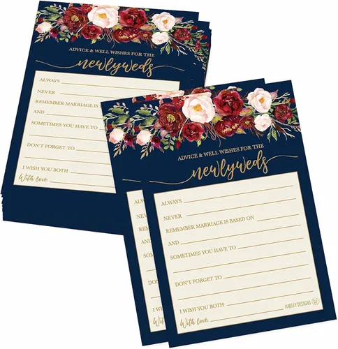 Vista 2 de Hadley Designs 50 tarjetas florales de consejos de boda y buenos deseos, 24 tarjetas de agradecimiento, libro de invitados alternativo