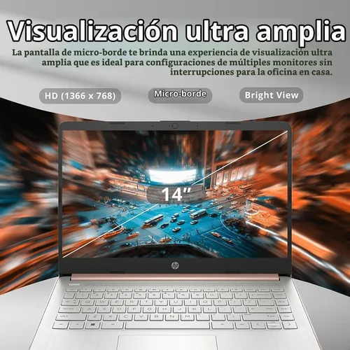 Vista 2 de Laptops HP de 14 pulgadas color oro rosa con Windows 11 - 32 GB de RAM - 192 GB de almacenamiento - Microsoft 365 - Procesador Intel Celeron N4120