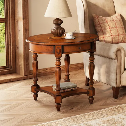 Vista 41 de PADMA HOUSE Mesa de sofá semicírculo tradicional de madera maciza con tapa de vidrio templado para sala de estar, nogal cereza