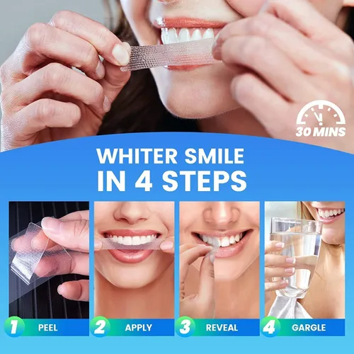 Vista 5 de Tiras blanqueadoras de dientes, 28 piezas de tiras blanqueadoras para dientes sensibles, tiras blanqueadoras efectivas y seguras con sensibilidad
