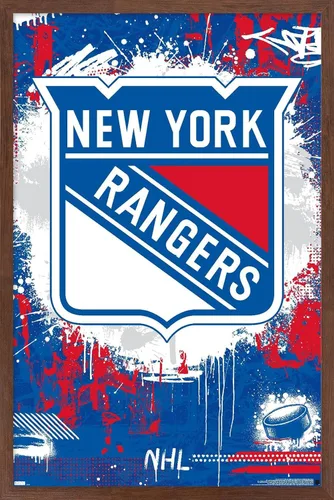 Trends International NHL New York Rangers - Póster de pared con logotipo Maximalist 23, 22.4 pulgadas de largo x 14.7 pulgadas, versión enmarcada en