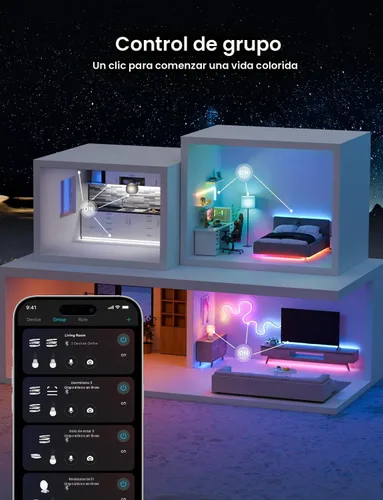 Vista 8 de Lepro S1 - Tira de luces LED AI para dormitorio, tiras de luz RGB inteligentes de 16.4 pies con efectos de persecución IC y arcoíris, segmento