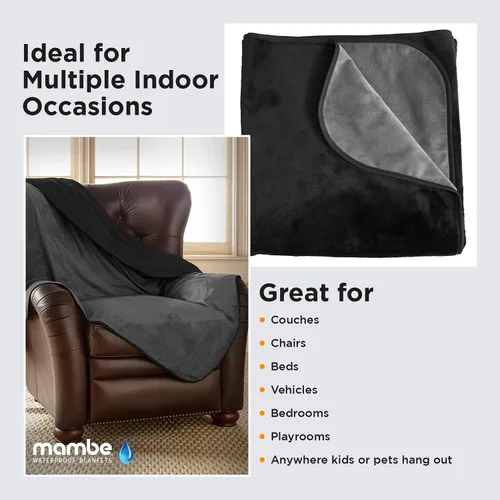 Vista 5 de Manta 100 % impermeable, sedosa, suave,para perros, gatos y personas, S, Negro/Carbón