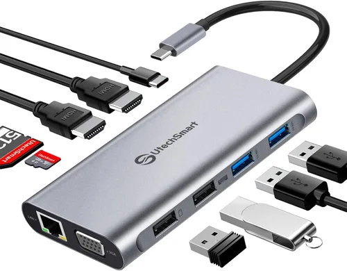 Vista 12 de Adaptador Hub USB C para MacBook - UtechSmart 7 en 2 Accesorios Multipuerto para MacBook Pro/Air con Puerto Thunderbolt 3, 100W PD 4K@30Hz, HDMI 4K