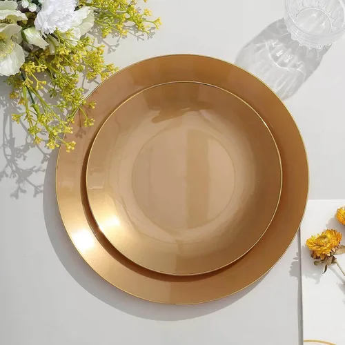Vista 33 de Efavormart 10 Pack Platos transparentes rosa martillados de 7" de plástico para postres y aperitivos con borde dorado, platos desechables