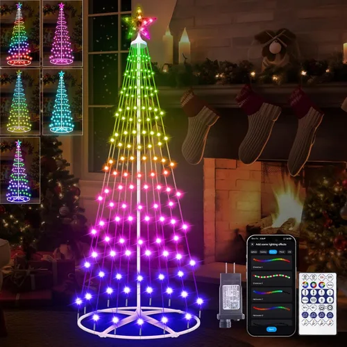 Vista 10 de Luz LED inteligente de árbol de Navidad cónico de 4 pies, luces preiluminadas para árbol de Navidad con aplicación y control remoto, bricolaje