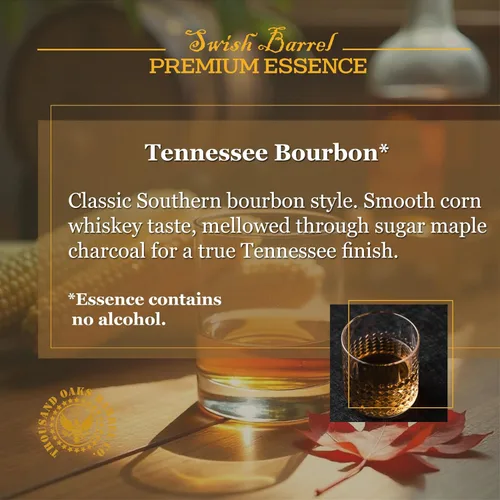 Vista 4 de Tennessee Bourbon Whiskey Premium Essence Recambios de kit Bootleg Thousand Oaks Barrel Co. Sabor gourmet para mezcladores de cócteles