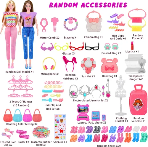 Vista 2 de 342 piezas de ropa y accesorios para muñecas con muñeca, vestidos de princesa, vestidos de moda, parte superior, pantalones, trajes de baño