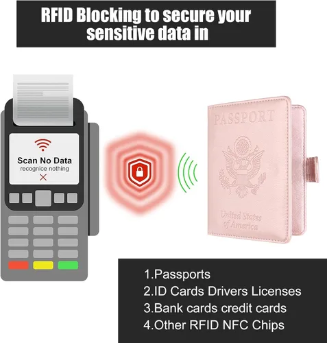 Vista 6 de Paquete de 1 funda de piel sintética para pasaporte y tarjeta de vacunación, funda funcional para documentos de viaje, múltiples ranuras