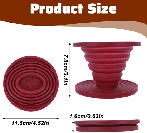 Vista 5 de Larrel Cafetera portátil para verter sobre café, plegable, reutilizable, para verter sobre cafés, viajes, camping, cafeteras, filtro de silicona