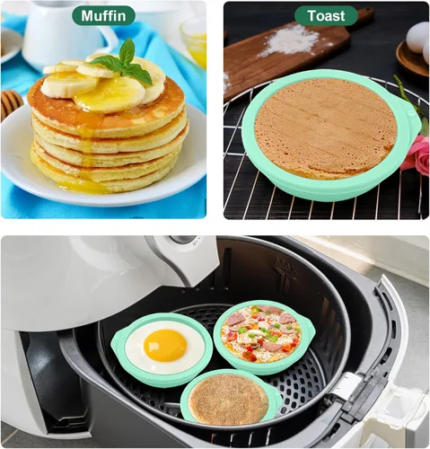 Vista 4 de 6 moldes para freidora de aire, moldes de silicona para huevos para tapas de muffins, tostadas, accesorios antiadherentes para freidora de aire Verde