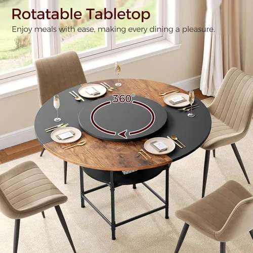 Vista 5 de MAHANCRIS Mesa de comedor redonda para 4, mesa de comedor con estante de almacenamiento, mesa de comedor de 47.2 pulgadas, mesas circulares, mesas