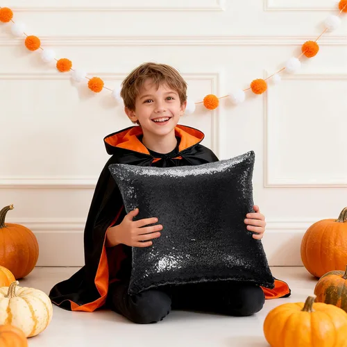 Vista 4 de Eternal Beauty Juego de 2 fundas de almohada decorativas con lentejuelas, fundas de almohada negras para sofá, cama, almohadas de 18 x 18 pulgadas