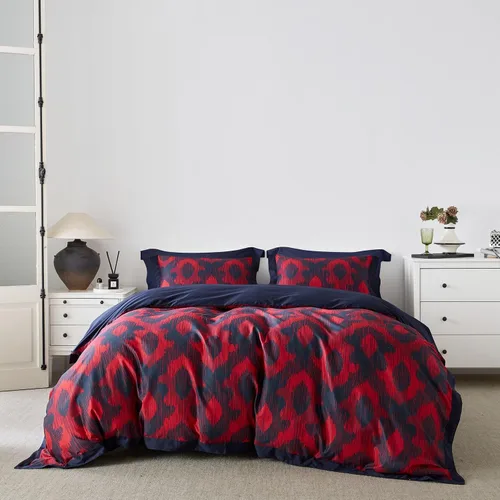 Vista 10 de YuHeGuoJi Juego de funda de edredón floral roja, tamaño Queen, 100% algodón egipcio, juego de 3 piezas, 1 funda de edredón con estampado de calabaza