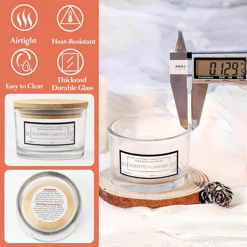 Vista 5 de CONNOO Paquete de 15 tarros de vela de vidrio transparente de 4 onzas con tapas herméticas de bambú para hacer velas, recipientes vacíos de boca