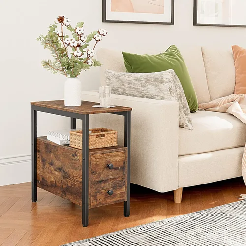 Vista 5 de HOOBRO End Table, Narrow Chairside Table with Drawer and Open Storage Shelf, Nightstand for Small Spaces, Stable and Sturdy Construction, Wood Look