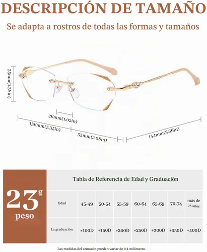 Vista 3 de LUFF Rimless Reading Glasses for Women,Blue Light Blocking Cmopute Reders Dorado