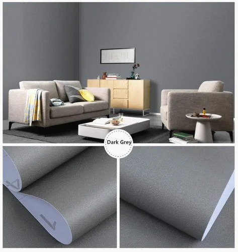 Vista 3 de Papel tapiz autoadhesivo gris para despegar y pegar, papel tapiz gris para sala de estar, dormitorio, reforma de mesa y puerta, grueso, impermeable