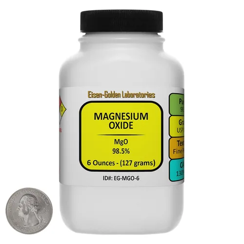 Vista 6 de Óxido de magnesio [MgO] 98.5% USP polvo de grado alimenticio 3 onzas en una botella