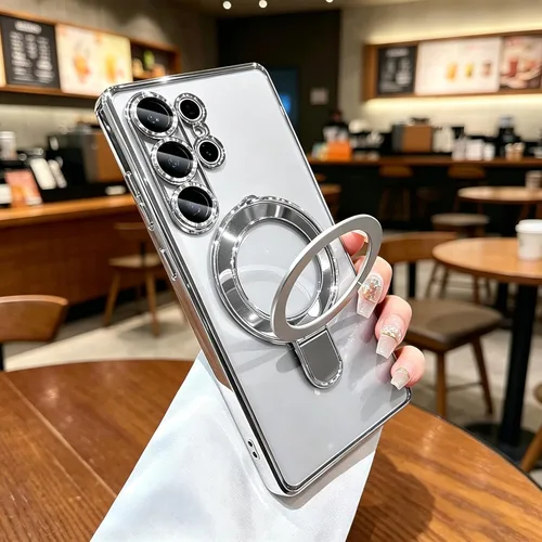 Vista 21 de Magnetic for Samsung Galaxy S25 Case Clear with Stand,Built-in Camera Lens Protector[Compatible with Magsafe],Case for Samsung Galaxy S25 6.2",Black