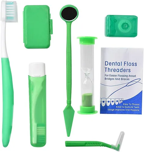 Vista 12 de Angzhili Kit de cepillo de dientes de ortodoncia portátil para pacientes de ortodoncia, kit de cuidado de ortodoncia para frenos, cepillo Azul