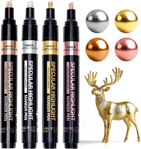 Resiners Marcadores Metálicos, Marcador de Pintura Cromada para Modelos de Metal, Coloración de Vidrio, Pincelada, Pintura, Manualidades DIY, Brillo