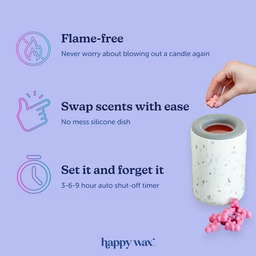 Vista 4 de Calentador de Enchufe Negro Happy Wax para Cera Perfumada - Enchufe de Pared Cerámico Compacto para Fragancia del Hogar - Pequeño con Plato